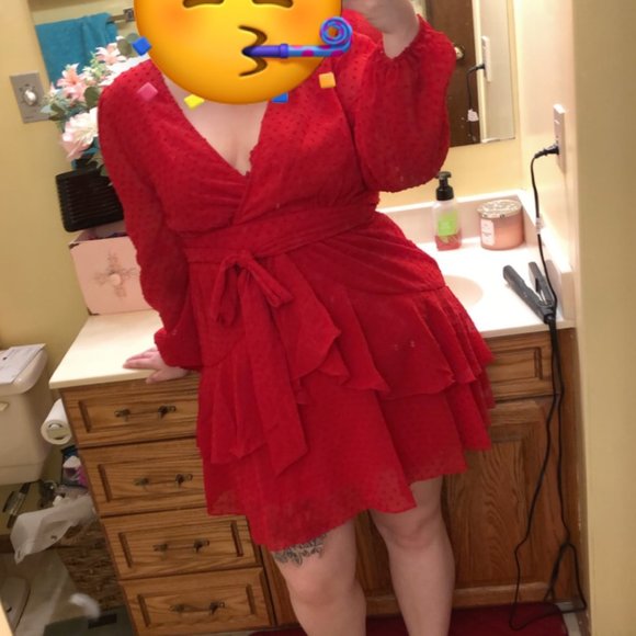 Boohoo Plus Ruffle Hem Dobby Mesh Skater Dress - Picture 1 of 3